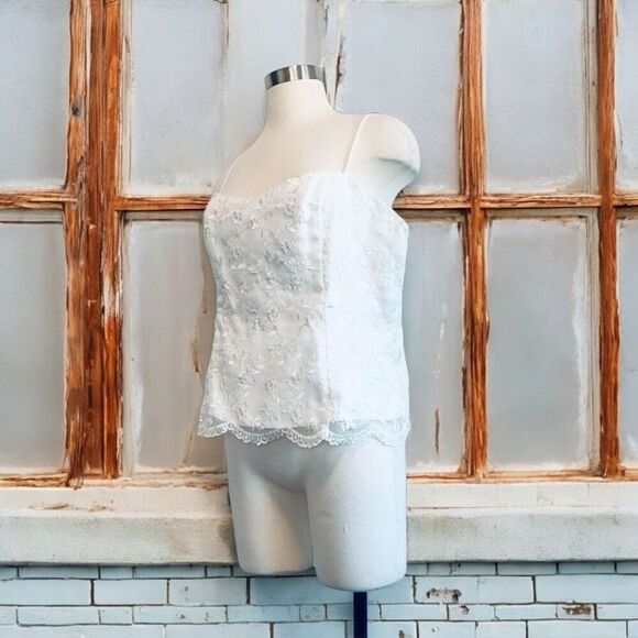 Vintage Satin Lace Mesh Vine Floral Bustier Top Tank Formal XXL 2XL - Picture 1 of 9